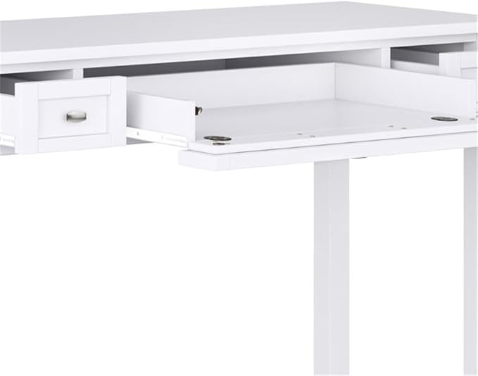 Pemberly Row Wood Transitional Writing Desk 48 in Wide Solid Wood White Finish Rustic Style with Storage Drawers Keyboard Tray Ideal for Home Office Living Room Bedroom or Condo Use
