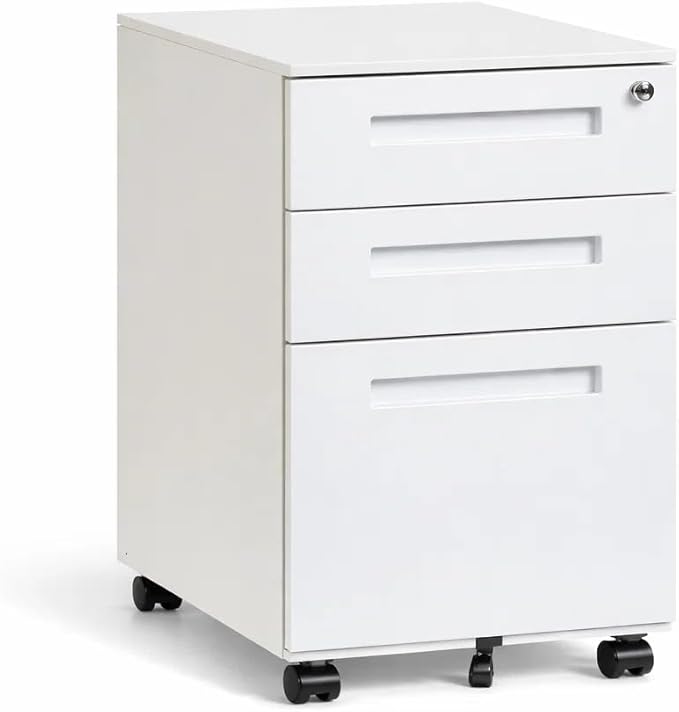 ENCASED Mobile Pedestal Metal File Cabinet - White