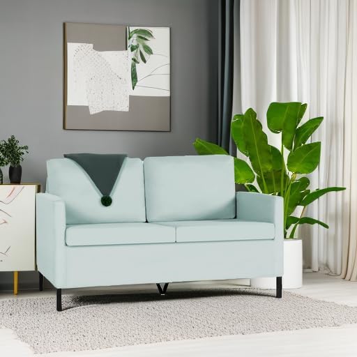 TYBOATLE 51 W Linen Fabric Upholstered Modern Loveseat Sofa Couch for Living Room Love Seats 2-Seater Furniture w/Iron Legs for Compact Space Apartment Bedroom Dorm Office Aqua Blue
