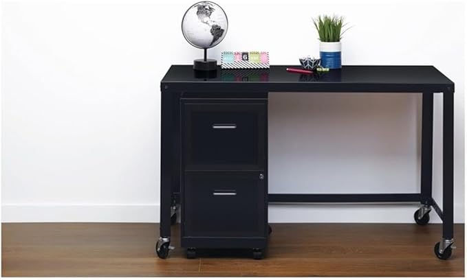 Pemberly Row 2 Drawers 26.7 Vertical Black Metal Filing Cabinet Lockable Pre-Assembled Movable Letter Size for Home Office