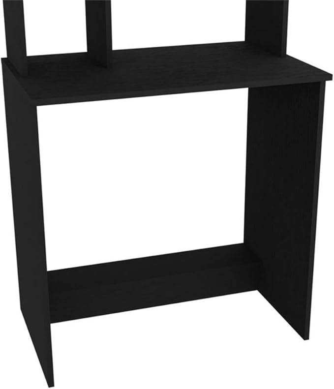 Pemberly Row Modern Computer Desk with Hutch Engineered Wood Black Finish 24.8 W x 17.8 D Surface 29.9 H Legroom Footrest 2 Drawers 2 Shelves Space-Saving Home Office Desk