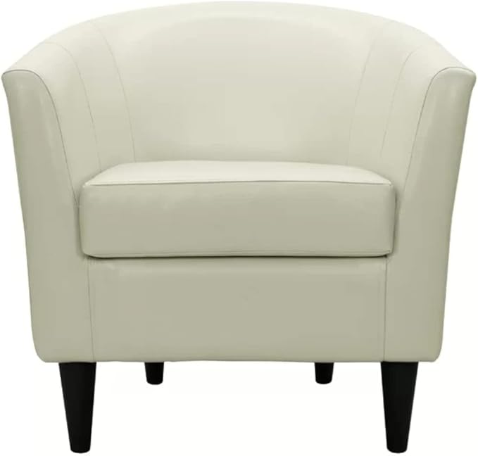 Stylish Ivory Faux Leather Lounge Chair Living Room 31.5'' Wide Modern Style Solid and Engineered Wood Frame Black Tapered Dowel Legs | Foam Seat Material Tight Back Pretty White Shade Durable