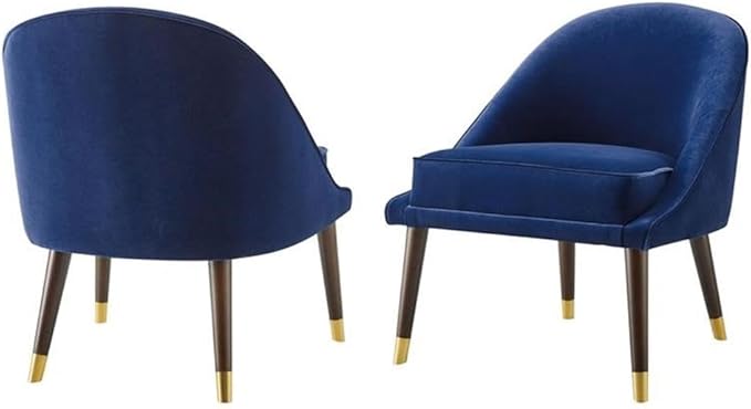 BOWERY HILL Mid-Century Velvet Accent Chair Navy Blue Finish 30 H x 25 W x 27 D Solid Wood Frame Brass Capped Legs Half-Teacup Seat Stylish Comfortable Design for Living Room or Bedroom