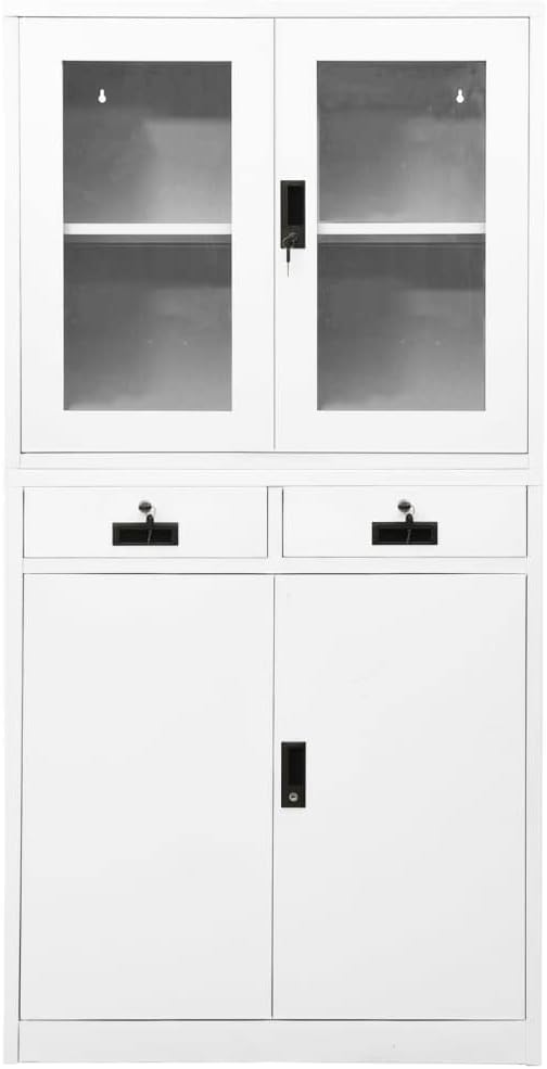 Steel Storage Cabinet Metal Office Cabinet 70.9 Steel Lockable File Cabinet Metal Tool Cabinet for for OfficeHome White 35.4x15.7x70.9 Steel and Tempered Glass(Style H)