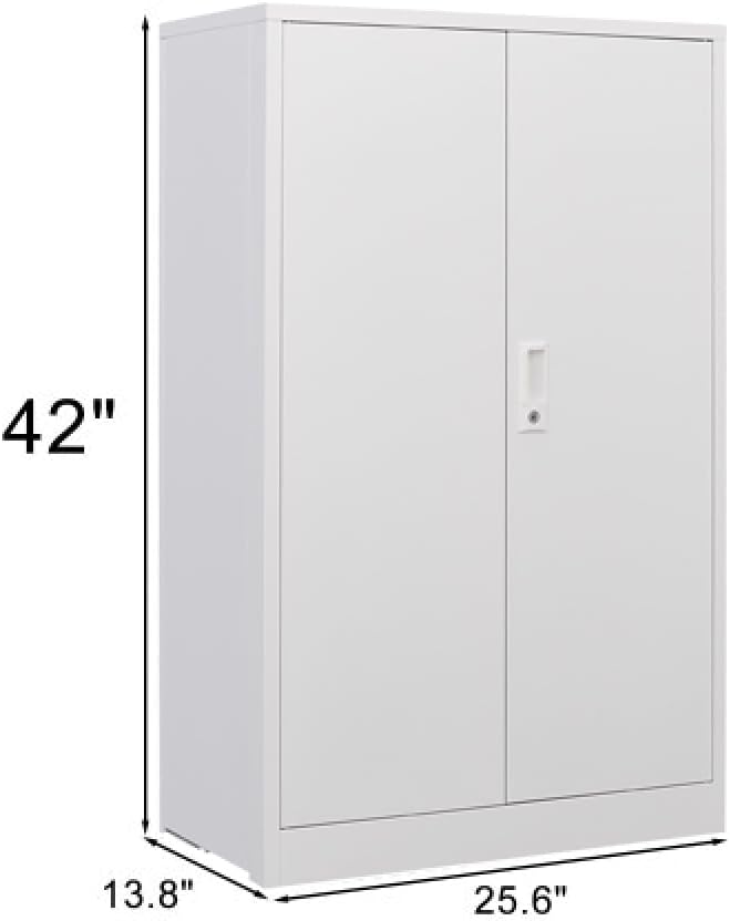 Metal Storage Cabinet with Lock 2-Door Folding File Cabinet with Adjustable Shelf 42 Heavy-Duty Storage Locker for Home Office School Garage (White)