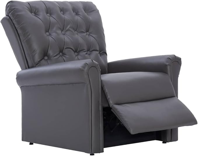 vidaXL Reclining Chair Leather Reclining Chair for Living Room Wingback Recliner Chair with Adjustable Foot and Backrest Gray Faux Leather