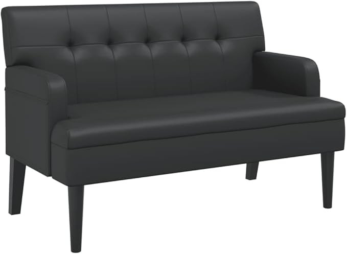 Loveseat Sofa Bench with Backrest Modern Loveseat Bench Sofa Couch 2-Seat Sofa Lounge Bench for Small Spaces Living Room Apartment Office Dorm Black 44.1x25.8x29.5 Faux Leather -10