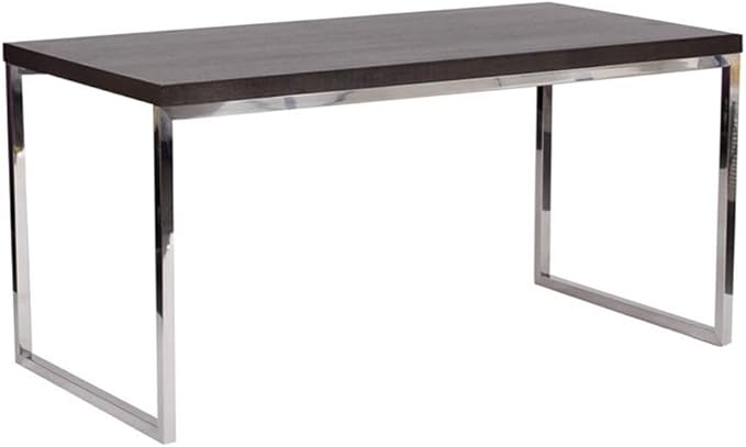 Pemberly Row Modern Rectangular Writing Desk Wood Veneer &amp High Polished Steel Espresso Finish 59 W x 30 D x 30 H Sturdy Home Office Desk