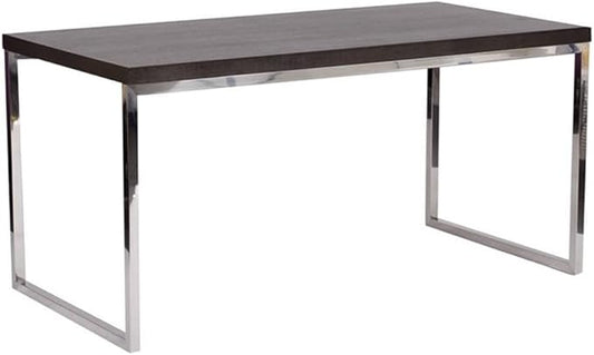 Pemberly Row Modern Rectangular Writing Desk Wood Veneer &amp High Polished Steel Espresso Finish 59 W x 30 D x 30 H Sturdy Home Office Desk