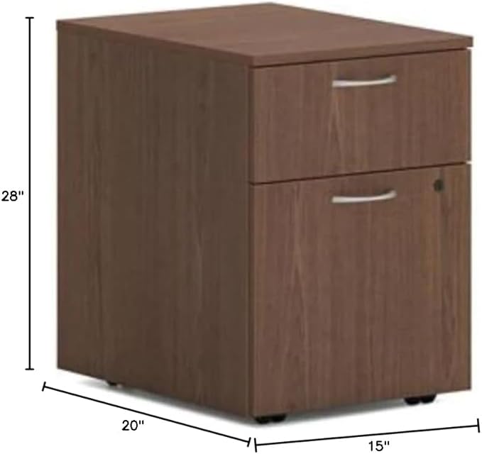 HON MOD 2 Drawer File Cabinet On Wheels Mobile Pedestal for Filing Cabinets for Home Office 15 W Portable Storage Walnut