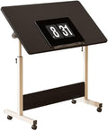 Small Standing Desk Foldable Stand Up Desk with Wheels Mobile Computer Table Adjustable Height Desktop Sit Stand Table Workstations for Small Spaces and Home Office (Black)