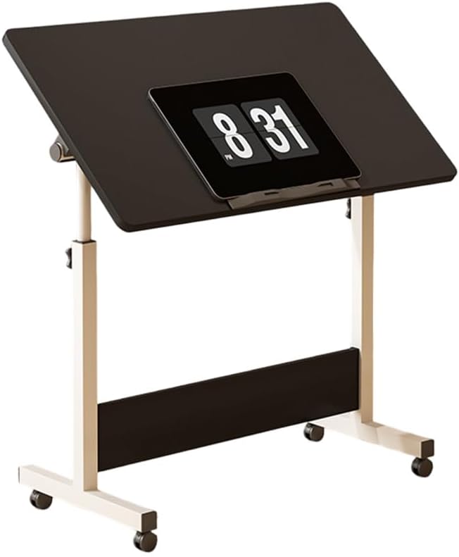 Small Standing Desk Foldable Stand Up Desk with Wheels Mobile Computer Table Adjustable Height Desktop Sit Stand Table Workstations for Small Spaces and Home Office (Black)