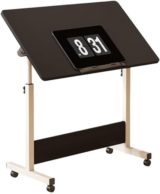 Small Standing Desk Foldable Stand Up Desk with Wheels Mobile Computer Table Adjustable Height Desktop Sit Stand Table Workstations for Small Spaces and Home Office (Black)