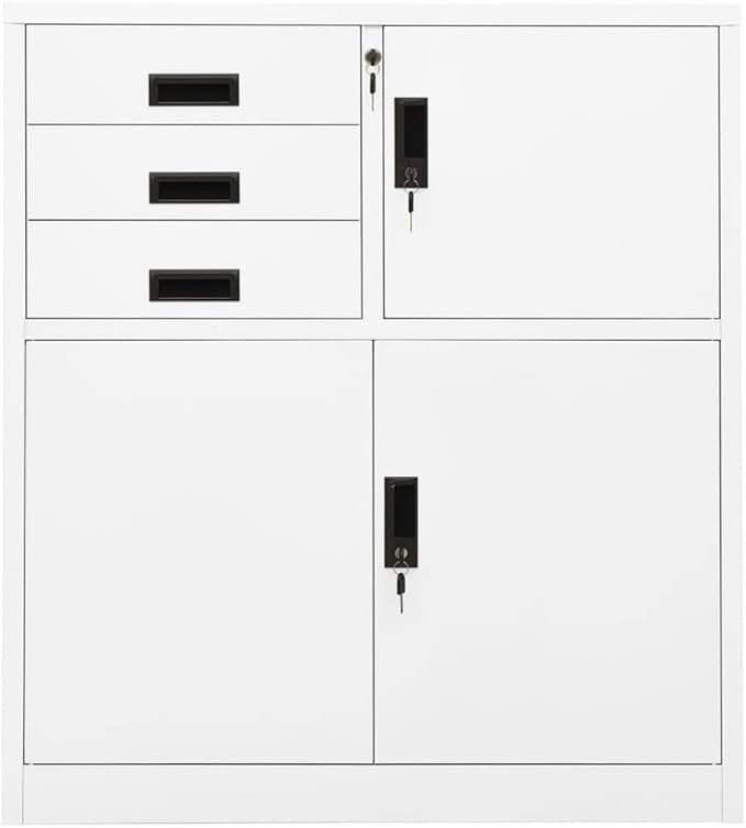 File Cabinets Standing Cabinets Bookcases Office Cabinet White 35.4x15.7x40.2 Steel Counter Cabinet with Lockable Doors for Home Office