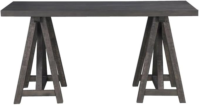 UrbanPro Modern Double Pedestal Home Office Desk 62 in Wide Solid Pine Wood Top Weathered Charcoal Finish Rustic European Style Felt-Lined Drawers Durable Construction for Office or Study Room