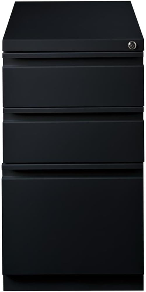 Pemberly Row Mobile 3-Drawer Filing Cabinet 23 D Steel Black Box/Box/File Full Extension Drawers Hidden Casters Lockable Letter-Size Hanging File Storage Commercial Office Use