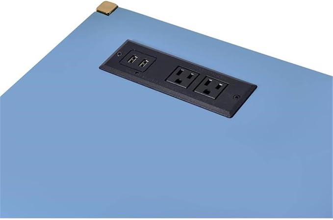 Acme Midriaks Wooden Top Writing Desk with USB Port in Navy Blue and Gold