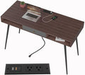 kevinplus Modern Mid-Century Desk with Drawer 46.8'' with Fast Charge USB Port &amp Power Outlet Study PC Computer Writing Desk with Type-C Ports Charging Station Home Office Desk Walnut &amp Dar