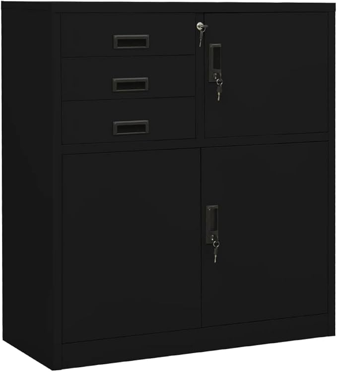 File Cabinets Standing Cabinets Bookcases Office Cabinet Black 35.4x15.7x40.2 Steel Counter Cabinet with Lockable Doors for Home Office