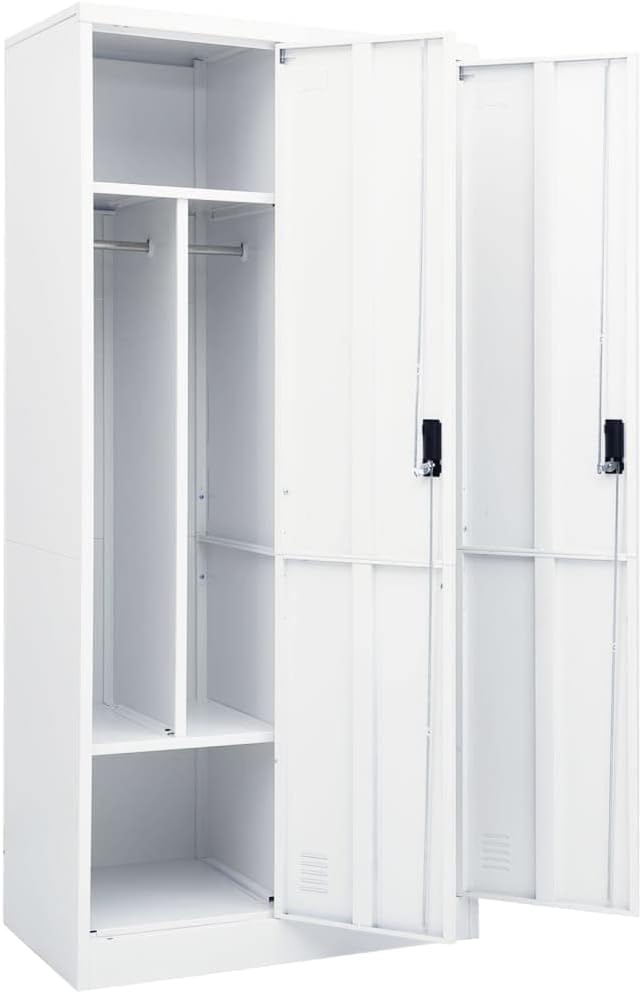 Steel Storage Wardrobe Cabinet Locker with Lock Door White Metal Wardrobe Armoire Closet with Hanging Rod for Office Home School EmployeeGymFire Department (Style F) -AA
