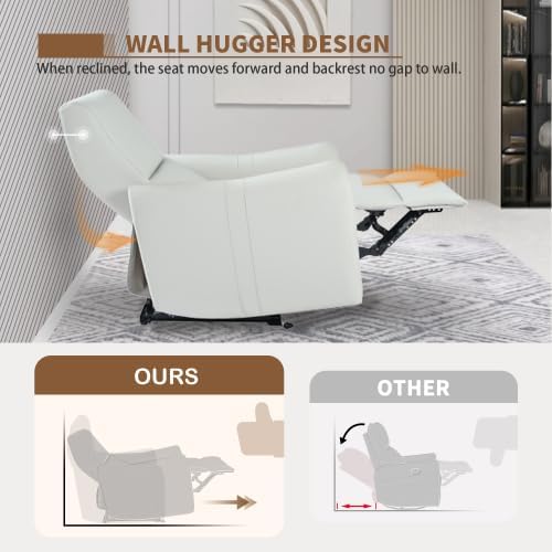 32L Wall Hugger PU Leather Power Recliner Chair with 2 USB &amp Type-C Ports Adjustable Zero Wall Reclining Sofa with Side Pocket &amp Pillow Top Arms Electric Armchair with Cushion Back for Livi