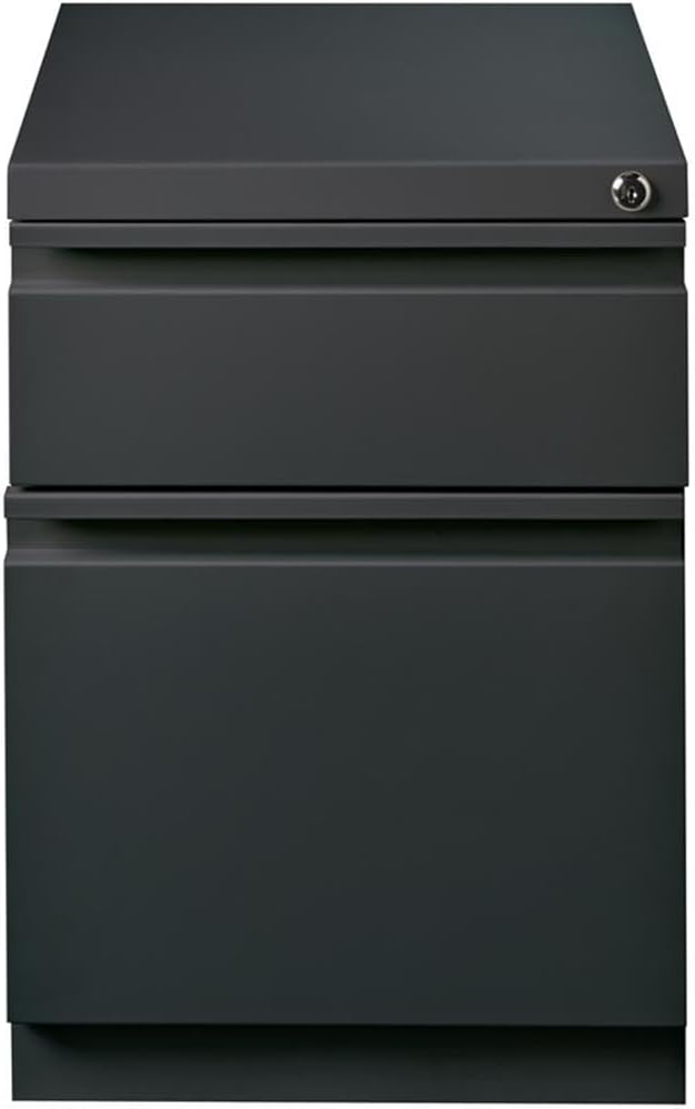 Pemberly Row 20 Metal Mobile Pedestal Filing Cabinet Charcoal Finish 2 Drawers Letter-Size File Compatible Ball-Bearing Suspension Lock Included Hidden Casters Contemporary Office Storage Unit