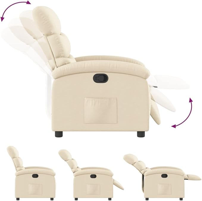vidaXL Cream Recliner Chair with Adjustable Recline Armchair for Living Room Home Theater Smooth Fabric Supportive Single Sofa Reclining Comfortable Cushioned Upholstery Contemporary