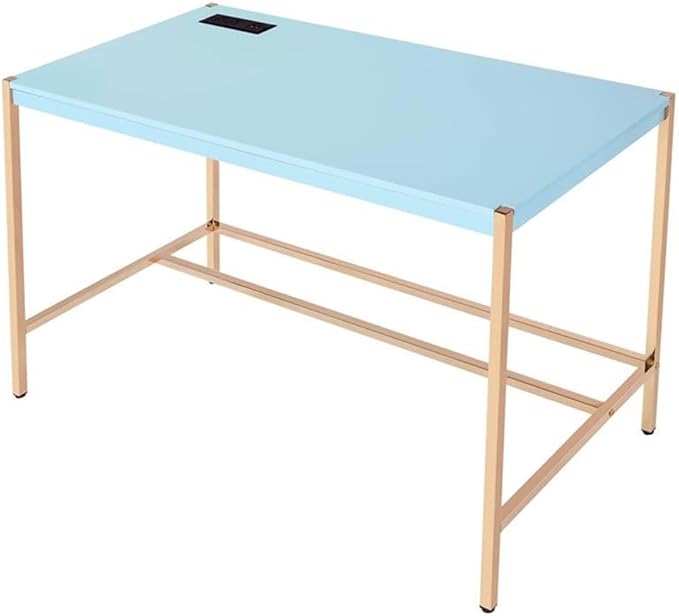 Acme Midriaks Wooden Top Writing Desk with USB Port in Baby Blue and Gold