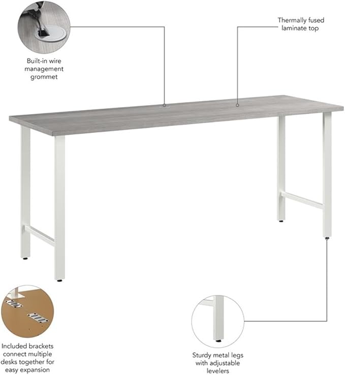 Bush Business Furniture Hustle 72W x 24D Computer Desk with Metal Legs in Platinum Gray/White Modular Office Table for Home and Professional Workspace