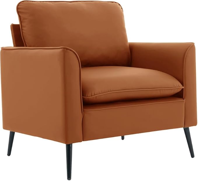 YISHENG Mid-Century Modern Living Room Accent Chairs Set of 2 - Oversized Faux Leather Armchairs with Removable Cushions &amp Metal Legs Comfortable Sofas for Office/Lounge/Bedroom/Reception（Brown）