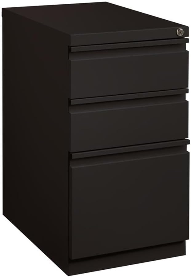 Pemberly Row Mobile 3-Drawer Filing Cabinet 23 D Steel Black Box/Box/File Full Extension Drawers Hidden Casters Lockable Letter-Size Hanging File Storage Commercial Office Use