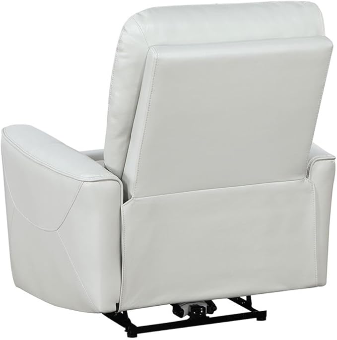 Pemberly Row Faux Leather Upholstered Power Recliner Chair Ivory Finish 39.75 H x 36.5 W x 37 D Foam Cushions USB Port Modern Design for Living Room Relaxation