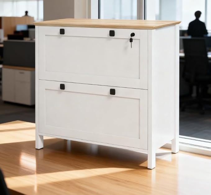 2 Drawer Small File Cabinet with Lock Modern Under Desk Locking Drawers Storage Cabinet Organizer for HomeOffice Filing CabinetsAssembly RequiredWhiteOak