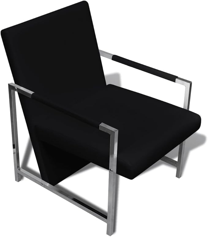 vidaXL Armchair Lounge Chair with Chrome Feet Accent Cube Armchair for Home Office Living Room Bedroom Modern Style Black Faux Leather