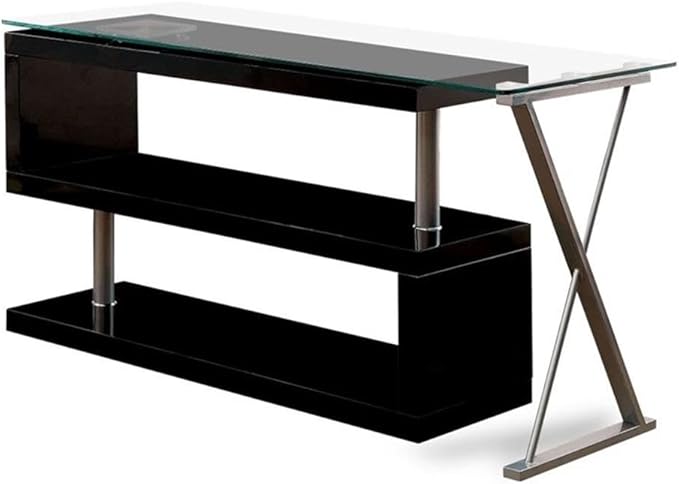 Furniture of America Lilliana S-Shaped Glass-Top Office Desk Black