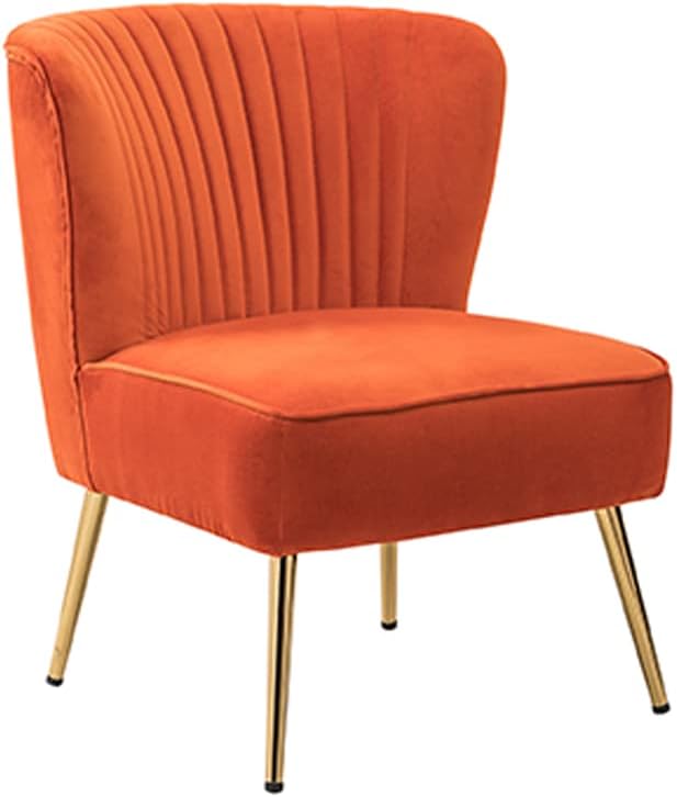 TINA'S HOME Monica Velvet Armless Side Chair Set of 2 Upholstered Accent Chair Comfy Living Room Chair with Golden Legs Wingback Mid Century Slipper Chair for Bedroom Guest Room- Orange