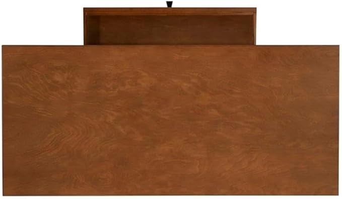 Allora 1-Drawer Mid-Century Wood Desk Warm Walnut Finish 42W x 19D x 29.63H Rubberwood and Birch Veneer Rounded Legs Sleek Black Drawer Knob Home Office Desk for Bedroom or Living Room Use