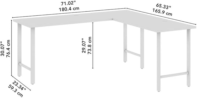 Pemberly Row 72W x 24D L Shaped Computer Desk Engineered Wood Platinum Gray Finish Durable Work Surface with Wire Management Sturdy Metal Legs Modern Home Office Desk for Small or Medium