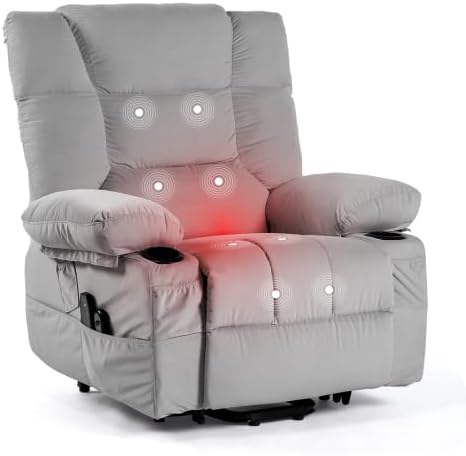 Electric Power Lift Recliner Chair Recliner Sofa for Elderly Heat and Massage2 Cup Holders Recliners Chairs for Living Room Infinite Position and Double 2 Side Pocket (Dark Grey)