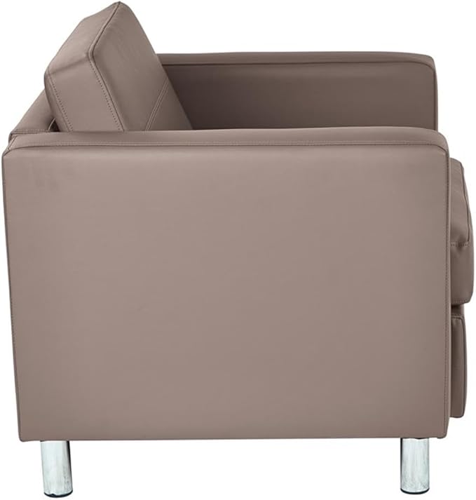 Pemberly Row Contemporary Armchair Dillon Stratus Gray Vinyl Fabric 32 W x 30.5 D x 29.5 H Silver Metal Legs Box Spring Seat Modern Club Style for Living Room or Lounge