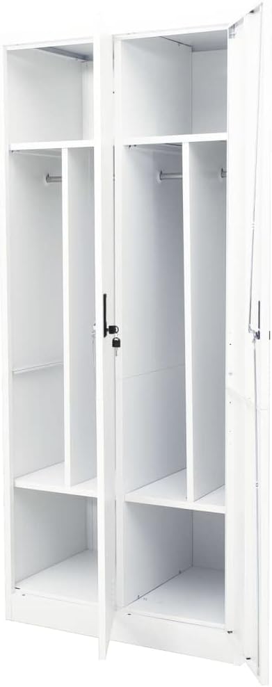 Steel Storage Wardrobe Cabinet Locker with Lock Door White Metal Wardrobe Armoire Closet with Hanging Rod for Office Home School EmployeeGymFire Department (Style F) -AA