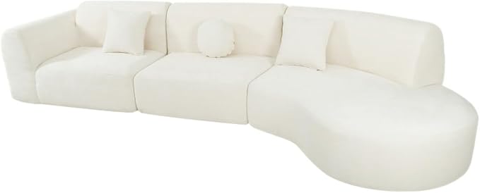 140 Modern Curved Sectional Sofa with High-Density Fully Compressed Sponge and Chaise Lounge 3-Piece Set Fully Assembled Right Hand Facing Perfect for Living Room Lounge (Beige)