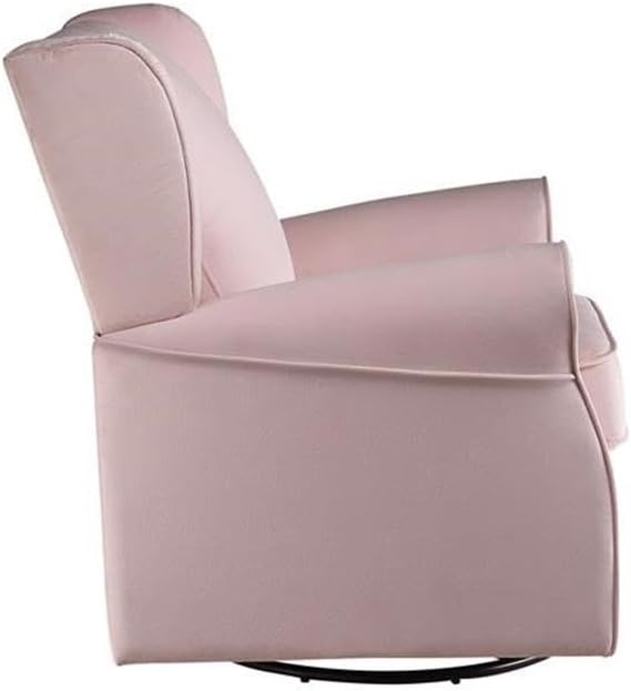 BOWERY HILL Contemporary Swivel Chair with Glider Pink Fabric Upholstery Wingback Design Nailhead Trim Loose Seat Removable Cushion Cover 35 L x 34 D x 37 H Accent Chair for Living Room