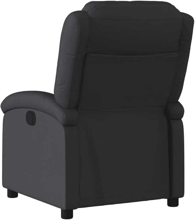 vidaXL Recliner Chair - Black Real Leather Manual Reclining Function Comfortable Seating with Solid Wood and Metal Frame for Office or Living Room