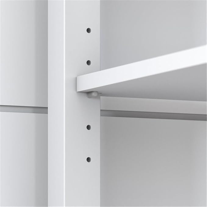 Pemberly Row L Shaped Computer Desk 60W x 60D x 30H Engineered Wood Shiplap Gray and White Finish Adjustable Storage Shelves Small Drawer Modern Farmhouse Home Office Desk