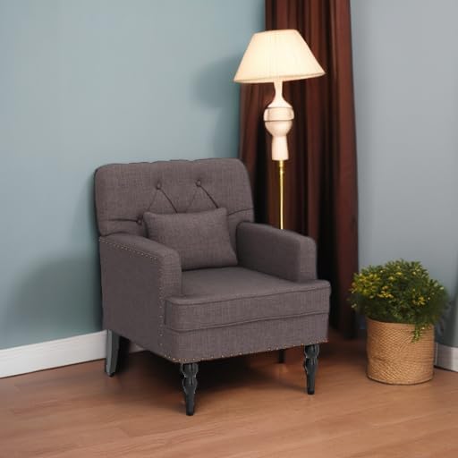 HUIMO Tufted Club Chair Set of 2Accent Chair with Lumbar Pillow Upholstered Button Armchair Fabric Sofa Chairs for Bedroom Living Room Mid Century Modern with Studded Reading Chair(2Grey)