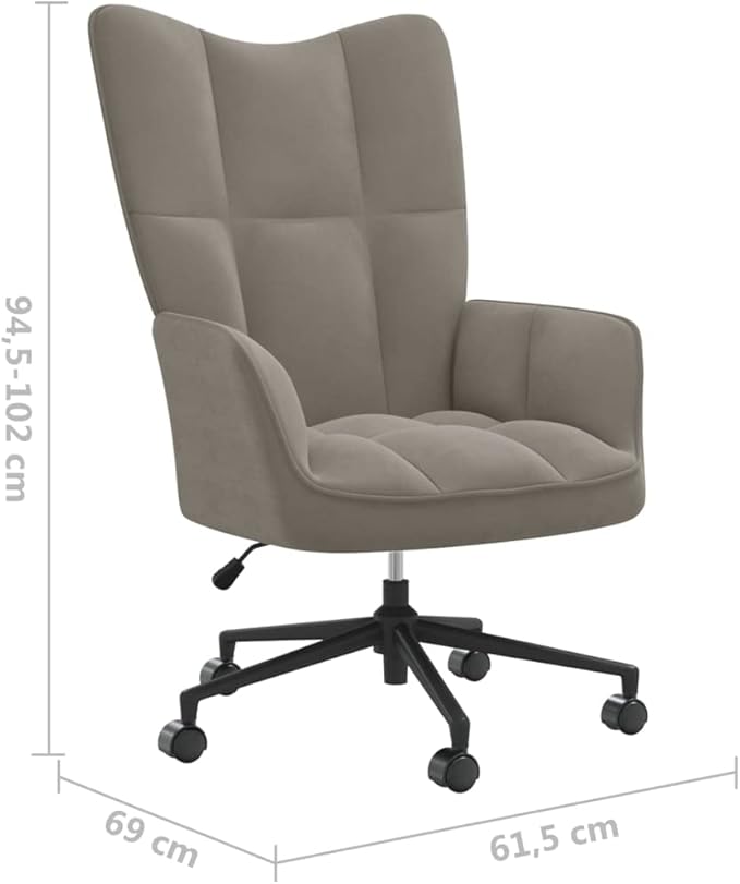vidaXL Relaxing Chair with Adjustable Height in Light Gray Velvet Steel Frame and Swivel Mechanism - Modern Seating for Office or Living Room