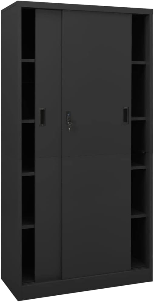 Metal Office Cabinet Garage Storage Cabinet with Sliding Door and 4 Adjustable Shelves 70.9 Anthracite Steel Lockable File CabinetLocking Tool Cabinets for OfficeHome (Style D)
