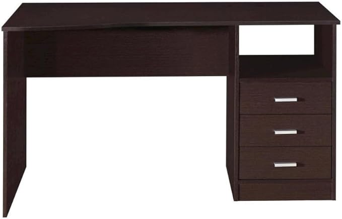 Brown Wood Desk with Storage Featuring 3 Drawers Under Table Shelf Contoured Top for Home Office Use As Writing Desk Or Computer Workstation