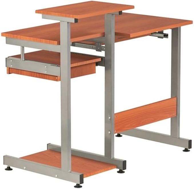 Pemberly Row Contemporary Wood/Steel Computer Desk 38 W x 22 D x 30 H Mahogany Finish MDF and Steel Construction Pull-Out Keyboard Tray Printer and Scanner Shelves Home Office Desk